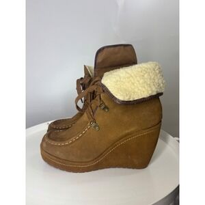 Rocket Dog Women Brown Suede Shearling Lined Wedge Ankle Boots C193 Size 10M